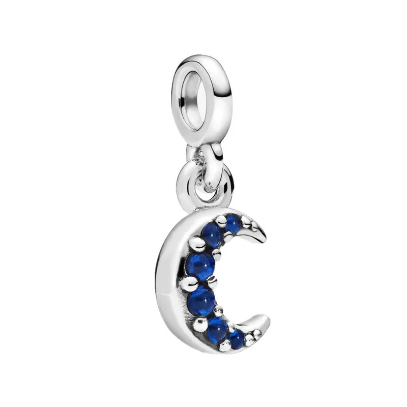 Charm croissant de lune strass bleu argent compatible me