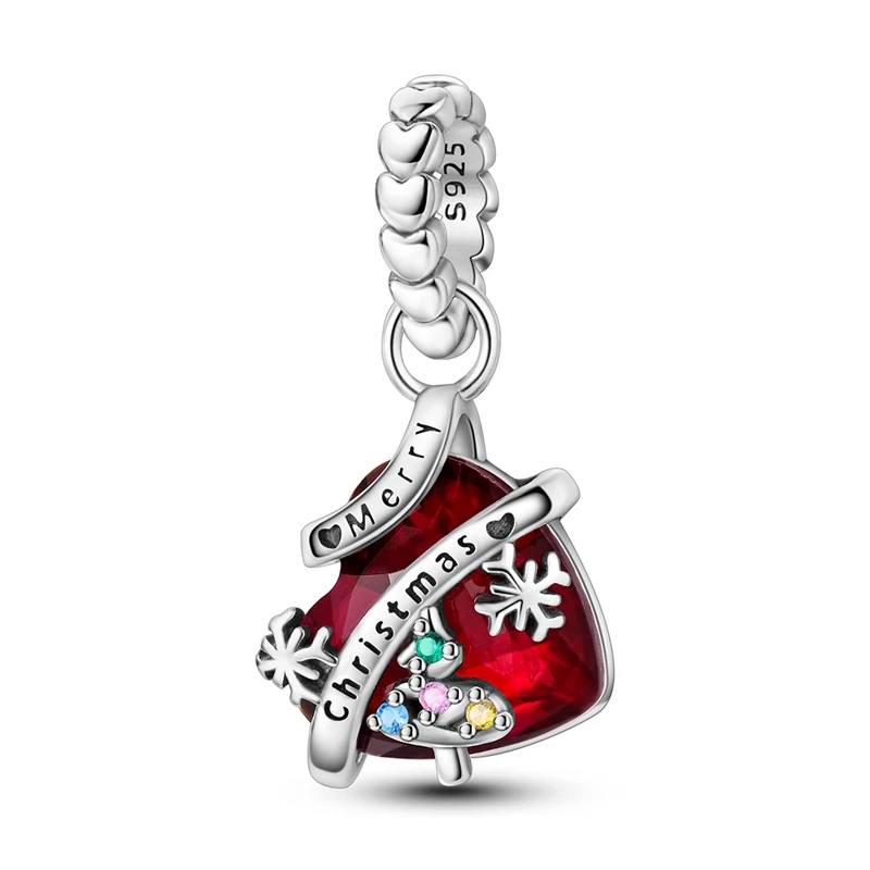 Charm coeur rouge sapin flocon noël argent pour bracelet