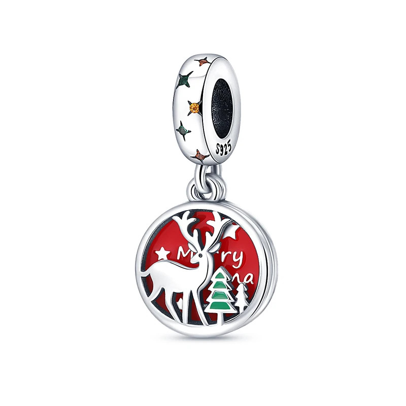 Charm joyeux noël renne sapin argent pour bracelet