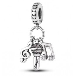 Charm micro chant musique clé sol note strass argent pour bracelet