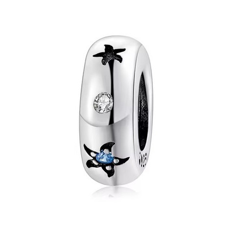 Charm séparateur bloqueur étoile de mer strass bleu pour bracelet