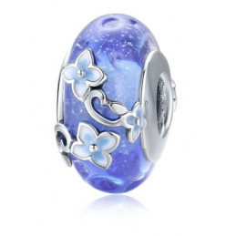 Charm séparateur fleur pierre bleu argent pour bracelet