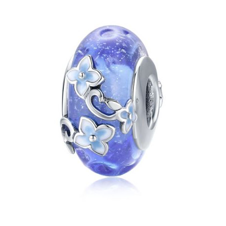 Charm séparateur fleur pierre bleu argent pour bracelet