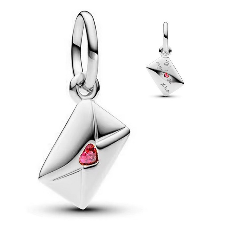 Charm lettre amour strass coeur rose argent pour bracelet