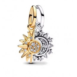 Lot de 2 Charms soleil lune strass blanc or argent pour bracelet