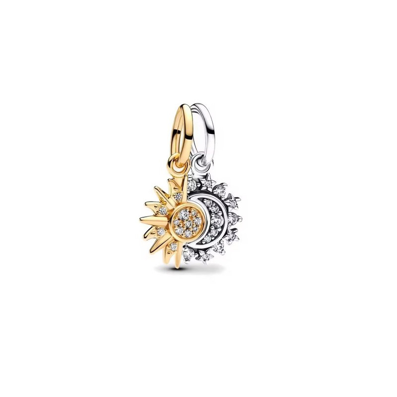 Lot de 2 Charms soleil lune strass blanc or argent pour bracelet