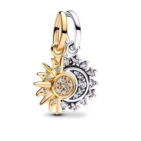 Lot de 2 Charms soleil lune strass blanc or argent pour bracelet
