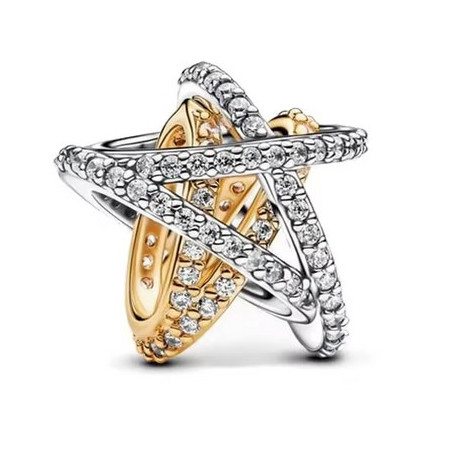 Charm étoile enlacé strass or argent pour bracelet