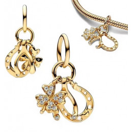 Charm fer a cheval trefle strass blanc or pour bracelet