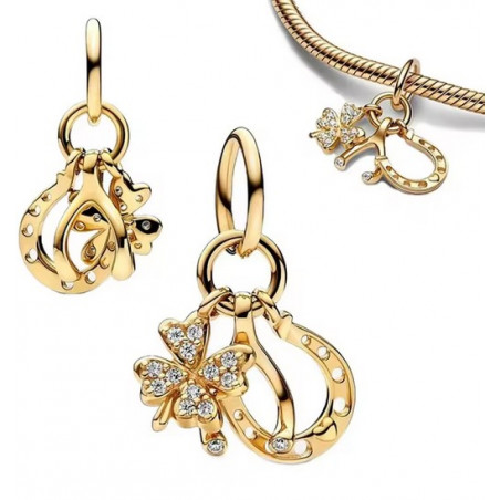 Charm fer a cheval trefle strass blanc or pour bracelet