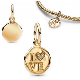 Charm rond love coeur strass blanc or pour bracelet