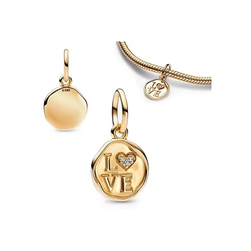 Charm rond love coeur strass blanc or pour bracelet