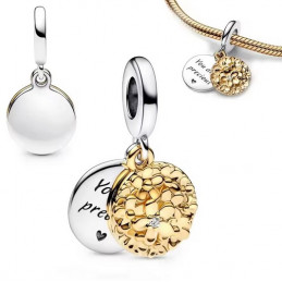 Charm rond fleur précieuse strass blanc or argent pour bracelet