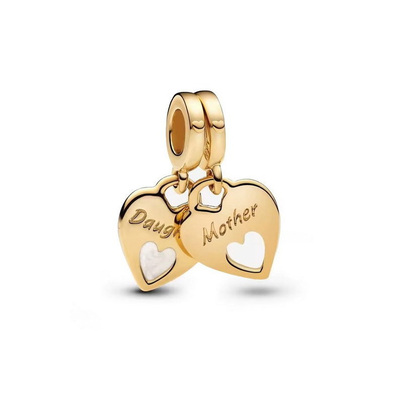 Lot de 2 Charms coeur mère fille or pour bracelet
