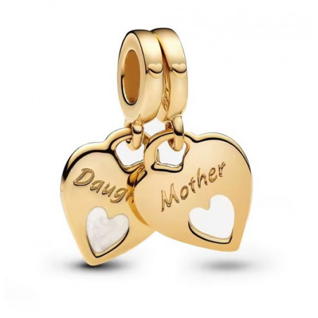 Lot de 2 Charms coeur mère fille or pour bracelet