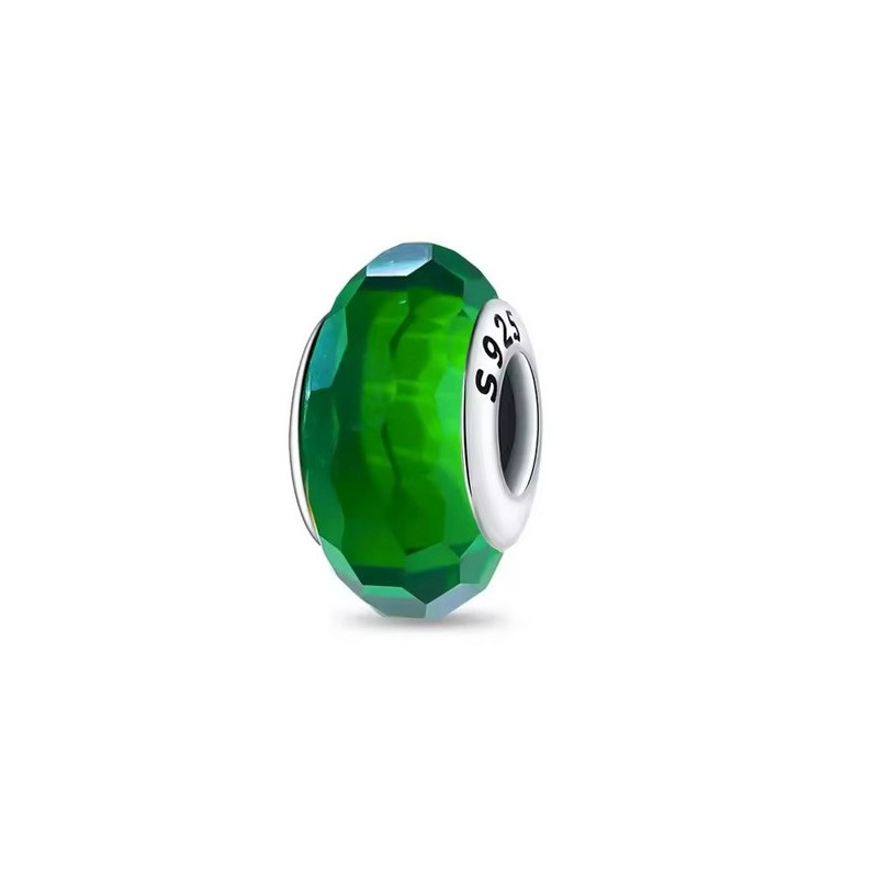 Charm murano vert facette argent pour bracelet