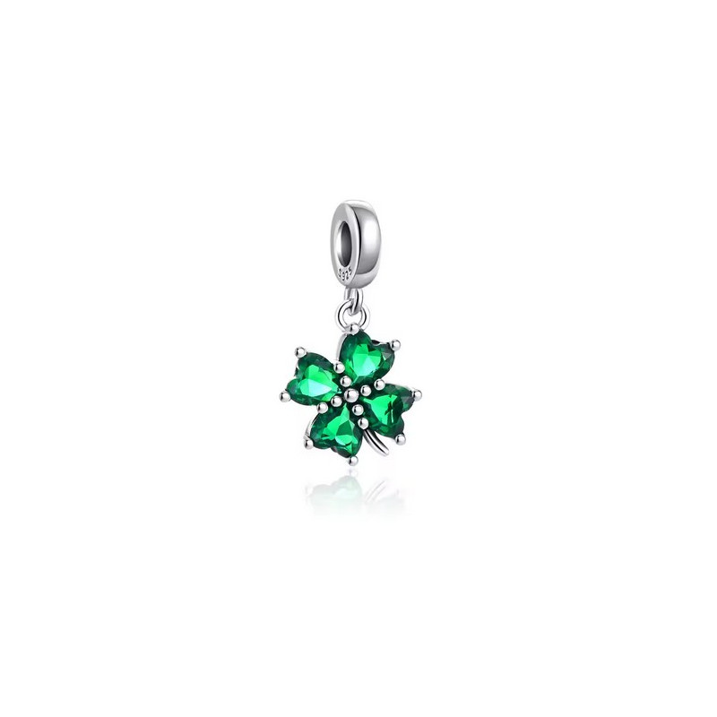 Charm trefle pierre verte argent pour bracelet
