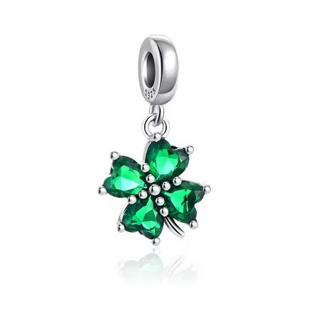 Charm trefle pierre verte argent pour bracelet