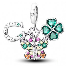 Charm trefle papillon fer à cheval strass argent pour bracelet