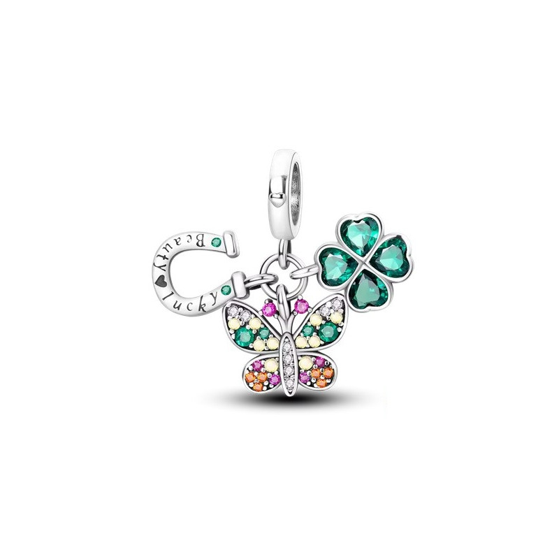 Charm trefle papillon fer à cheval strass argent pour bracelet