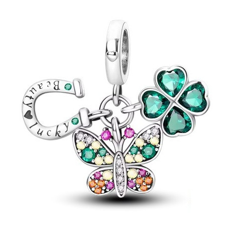 Charm trefle papillon fer à cheval strass argent pour bracelet