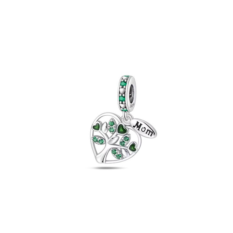 Charm coeur maman arbre de vie strass vert argent pour bracelet Charm coeur maman arbre de vie strass vert argent pour bracelet