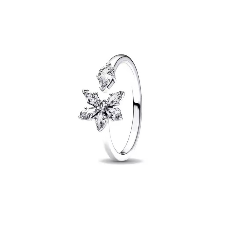 Bague fleur strass blanc argent