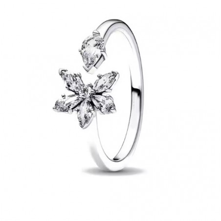 Bague fleur strass blanc argent