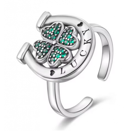 Bague trèfle strass vert fer à cheval strass blanc argent
