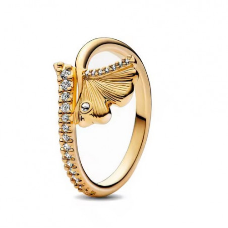 Bague ginko strass blanc or