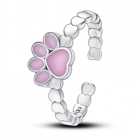 Bague patte chien rose petit coeur argent