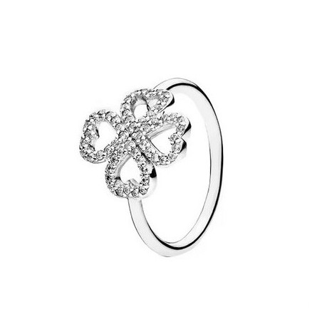 Bague trèfle strass blanc argent