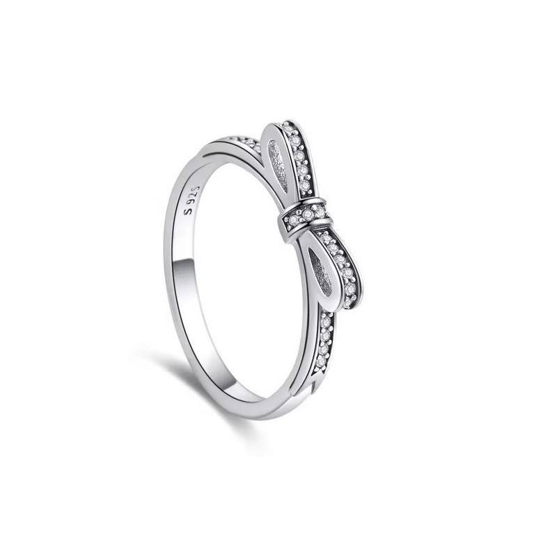 Bague noeud papillon strass blanc argent