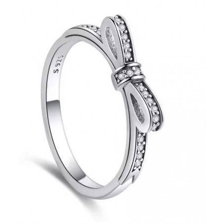 Bague noeud papillon strass blanc argent