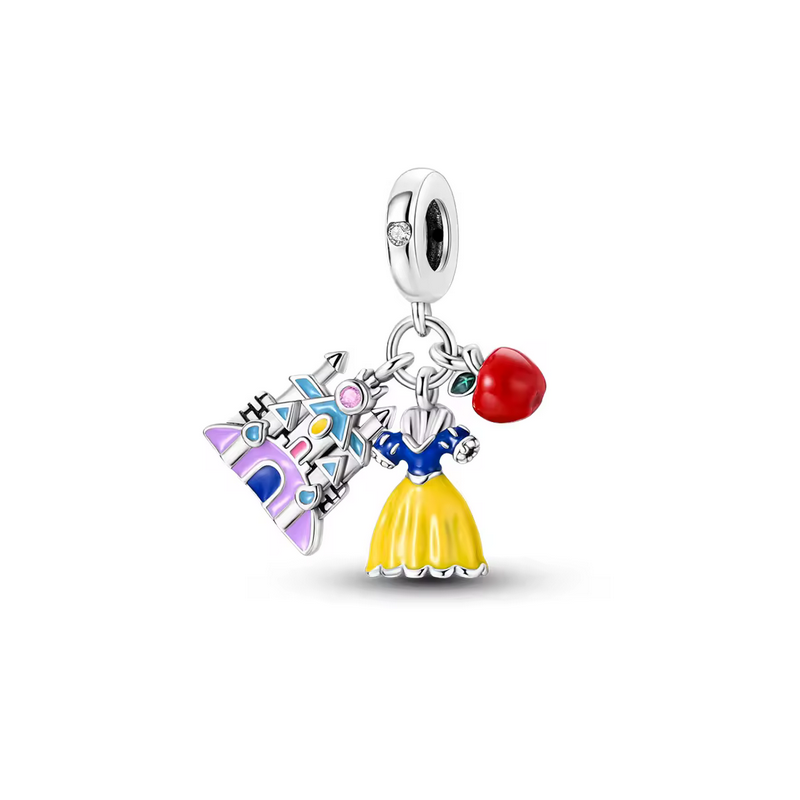 Charm robe princesse blanche neige chateau pomme argent pour bracelet