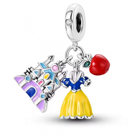 Charm robe princesse blanche neige chateau pomme argent pour bracelet