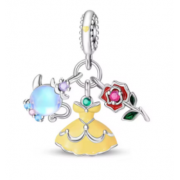 Charm robe princesse la belle et la bête théière rose argent pour bracelet