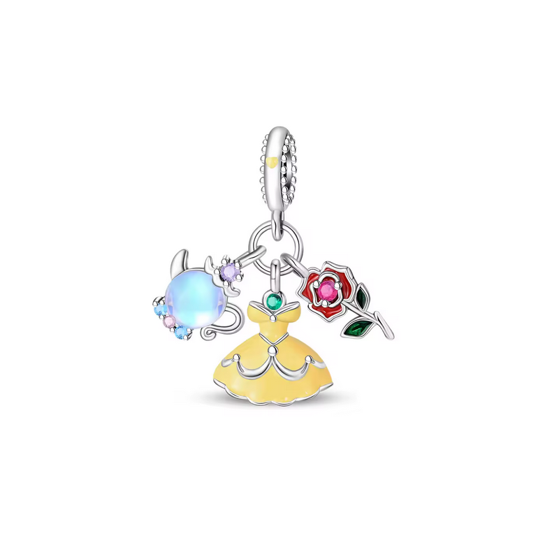 Charm robe princesse la belle et la bête théière rose argent pour bracelet
