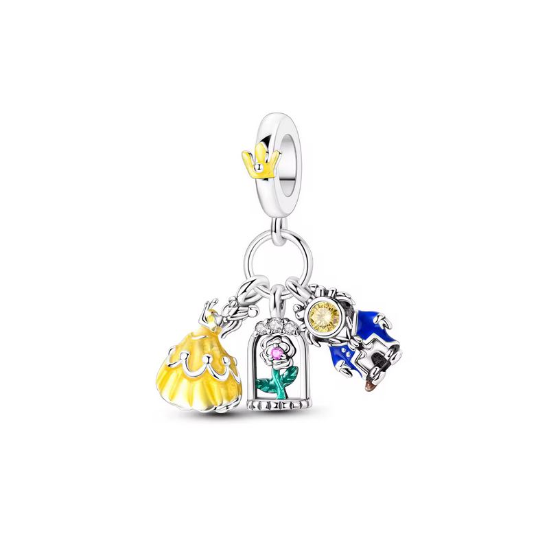 Charm princesse la belle et la bête rose éternelle argent pour bracelet