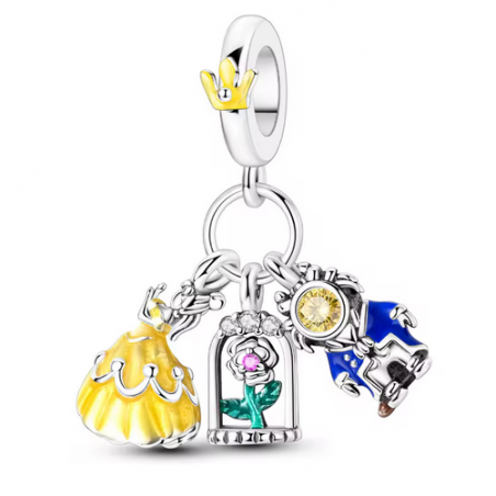 Charm princesse la belle et la bête rose éternelle argent pour bracelet