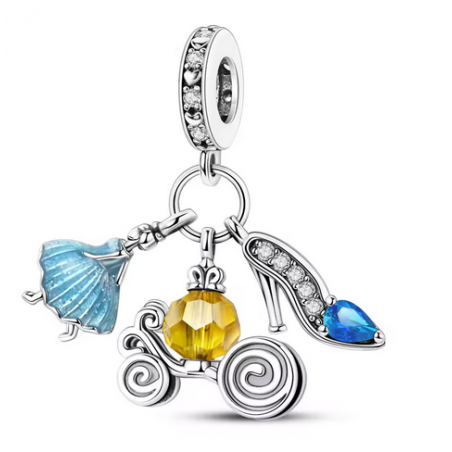 Charm princesse cendrillon carrosse pantouble strass argent pour bracelet