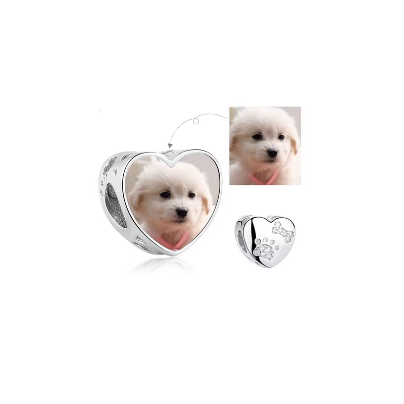 Charm personnalisable photo coeur empreinte chien os pour bracelet