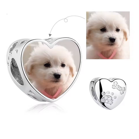 Charm personnalisable photo coeur empreinte chien os pour bracelet