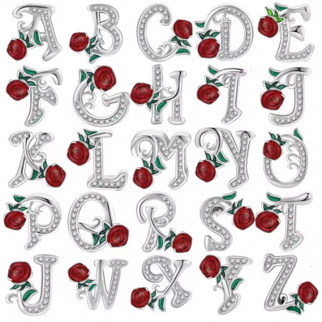 Charm lettre alphabet phosphorescent fleurs argent pour bracelet