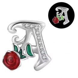 Charm lettre alphabet phosphorescent fleurs argent pour bracelet