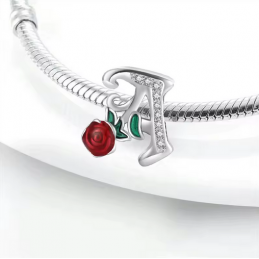 Charm lettre alphabet phosphorescent fleurs argent pour bracelet