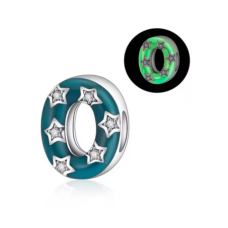 Charm age anniversaire 0 zéro phosphorescent bleu strass argent pour bracelet