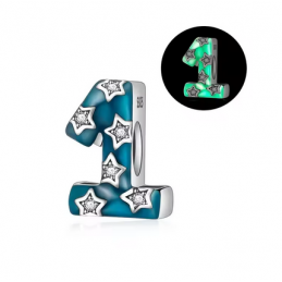Charm age anniversaire 1 un phosphorescent bleu strass argent pour bracelet