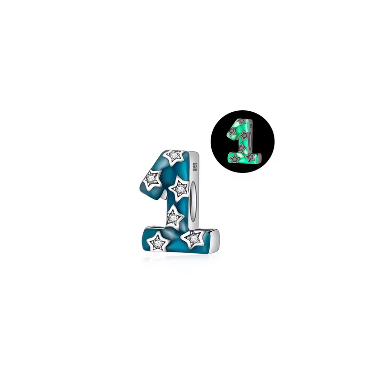 Charm age anniversaire 1 un phosphorescent bleu strass argent pour bracelet