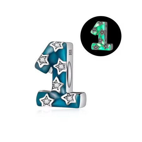 Charm age anniversaire 1 un phosphorescent bleu strass argent pour bracelet